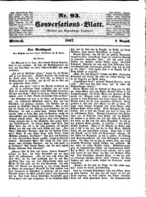 Regensburger Conversations-Blatt (Regensburger Tagblatt) Mittwoch 7. August 1867