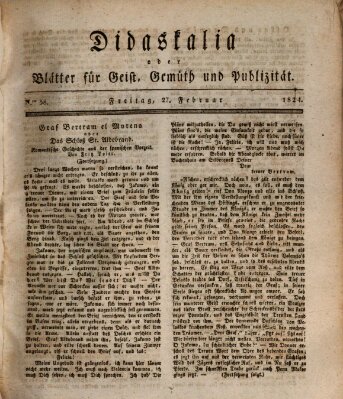 Didaskalia oder Blätter für Geist, Gemüth und Publizität (Didaskalia) Freitag 27. Februar 1824