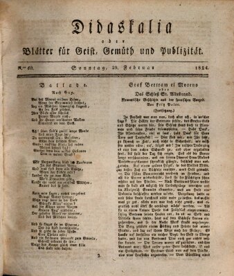 Didaskalia oder Blätter für Geist, Gemüth und Publizität (Didaskalia) Sonntag 29. Februar 1824