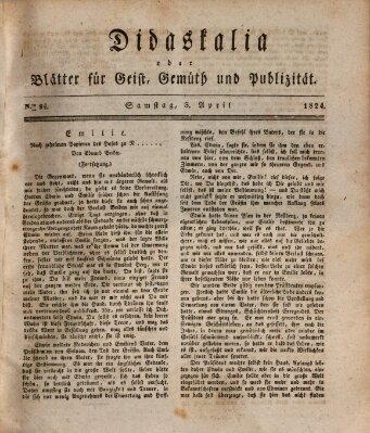 Didaskalia oder Blätter für Geist, Gemüth und Publizität (Didaskalia) Samstag 3. April 1824