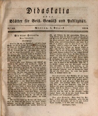 Didaskalia oder Blätter für Geist, Gemüth und Publizität (Didaskalia) Montag 2. August 1824