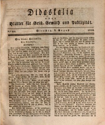 Didaskalia oder Blätter für Geist, Gemüth und Publizität (Didaskalia) Dienstag 3. August 1824