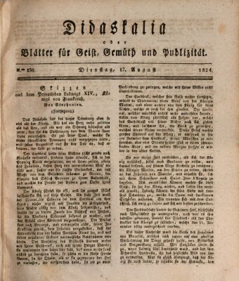 Didaskalia oder Blätter für Geist, Gemüth und Publizität (Didaskalia) Dienstag 17. August 1824