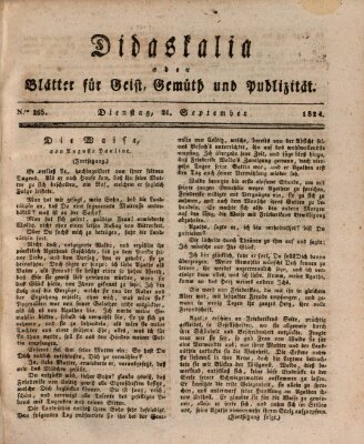 Didaskalia oder Blätter für Geist, Gemüth und Publizität (Didaskalia) Dienstag 21. September 1824