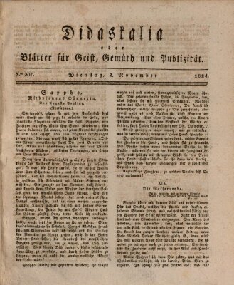 Didaskalia oder Blätter für Geist, Gemüth und Publizität (Didaskalia) Dienstag 2. November 1824