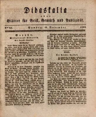 Didaskalia oder Blätter für Geist, Gemüth und Publizität (Didaskalia) Samstag 13. November 1824