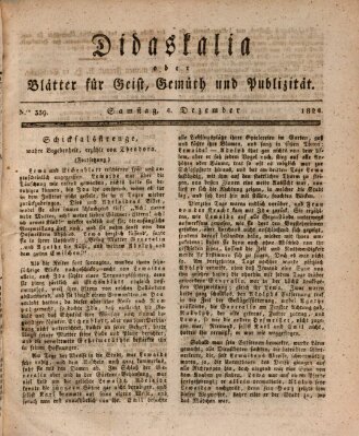 Didaskalia oder Blätter für Geist, Gemüth und Publizität (Didaskalia) Samstag 4. Dezember 1824