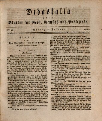 Didaskalia oder Blätter für Geist, Gemüth und Publizität (Didaskalia) Montag 21. Februar 1825