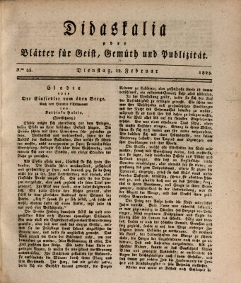 Didaskalia oder Blätter für Geist, Gemüth und Publizität (Didaskalia) Dienstag 22. Februar 1825