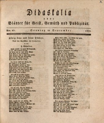 Didaskalia oder Blätter für Geist, Gemüth und Publizität (Didaskalia) Sonntag 18. September 1825