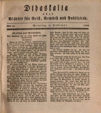 Didaskalia oder Blätter für Geist, Gemüth und Publizität (Didaskalia) Montag 13. Februar 1826