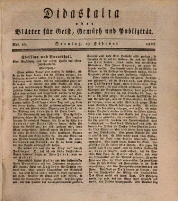 Didaskalia oder Blätter für Geist, Gemüth und Publizität (Didaskalia) Sonntag 19. Februar 1826