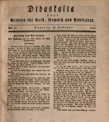 Didaskalia oder Blätter für Geist, Gemüth und Publizität (Didaskalia) Sonntag 26. Februar 1826