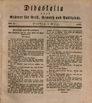 Didaskalia oder Blätter für Geist, Gemüth und Publizität (Didaskalia) Samstag 4. März 1826