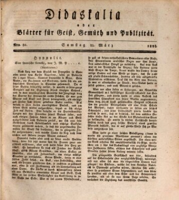 Didaskalia oder Blätter für Geist, Gemüth und Publizität (Didaskalia) Samstag 25. März 1826