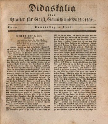 Didaskalia oder Blätter für Geist, Gemüth und Publizität (Didaskalia) Donnerstag 20. April 1826