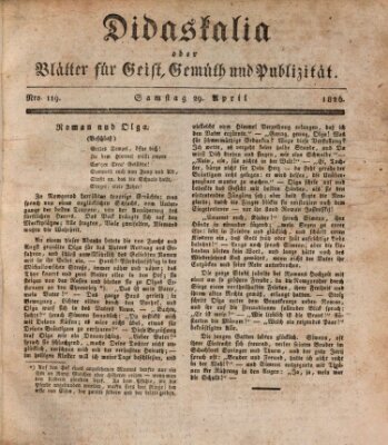 Didaskalia oder Blätter für Geist, Gemüth und Publizität (Didaskalia) Samstag 29. April 1826