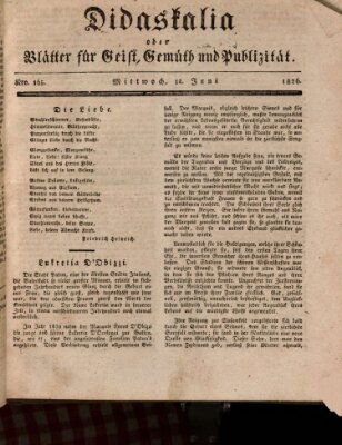 Didaskalia oder Blätter für Geist, Gemüth und Publizität (Didaskalia) Mittwoch 14. Juni 1826