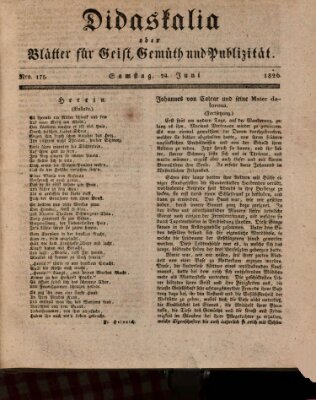 Didaskalia oder Blätter für Geist, Gemüth und Publizität (Didaskalia) Samstag 24. Juni 1826