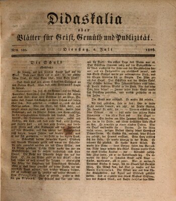 Didaskalia oder Blätter für Geist, Gemüth und Publizität (Didaskalia) Dienstag 4. Juli 1826