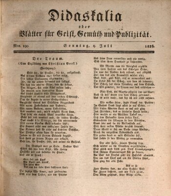 Didaskalia oder Blätter für Geist, Gemüth und Publizität (Didaskalia) Sonntag 9. Juli 1826