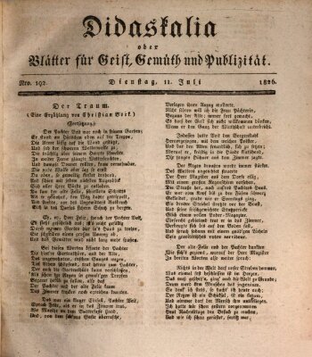 Didaskalia oder Blätter für Geist, Gemüth und Publizität (Didaskalia) Dienstag 11. Juli 1826