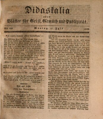 Didaskalia oder Blätter für Geist, Gemüth und Publizität (Didaskalia) Montag 17. Juli 1826