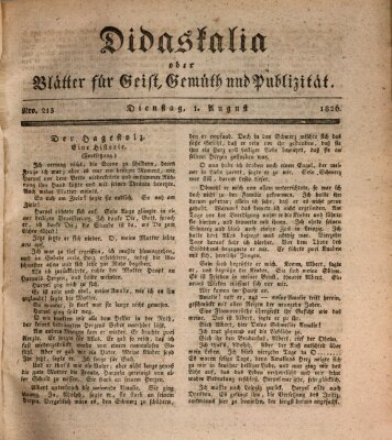 Didaskalia oder Blätter für Geist, Gemüth und Publizität (Didaskalia) Dienstag 1. August 1826