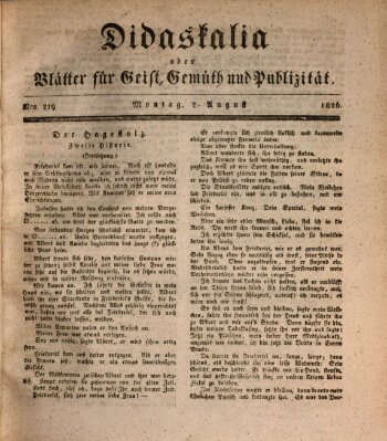 Didaskalia oder Blätter für Geist, Gemüth und Publizität (Didaskalia) Montag 7. August 1826