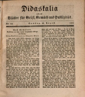 Didaskalia oder Blätter für Geist, Gemüth und Publizität (Didaskalia) Samstag 26. August 1826