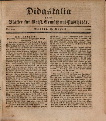 Didaskalia oder Blätter für Geist, Gemüth und Publizität (Didaskalia) Montag 28. August 1826