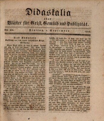 Didaskalia oder Blätter für Geist, Gemüth und Publizität (Didaskalia) Freitag 1. September 1826