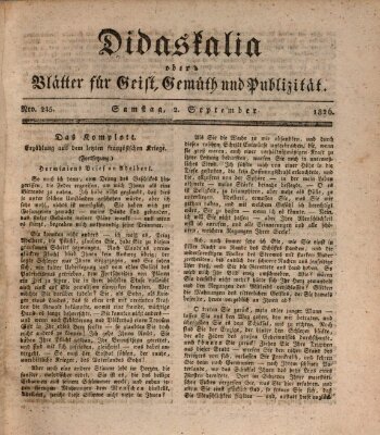 Didaskalia oder Blätter für Geist, Gemüth und Publizität (Didaskalia) Samstag 2. September 1826