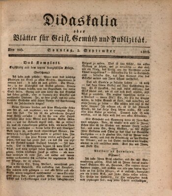 Didaskalia oder Blätter für Geist, Gemüth und Publizität (Didaskalia) Sonntag 3. September 1826