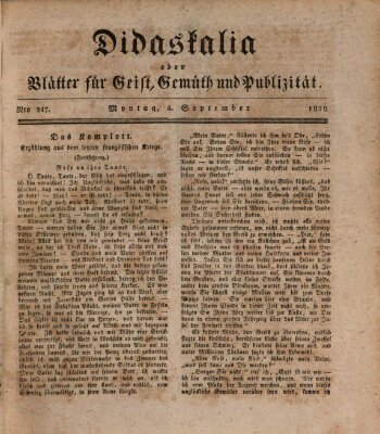 Didaskalia oder Blätter für Geist, Gemüth und Publizität (Didaskalia) Montag 4. September 1826