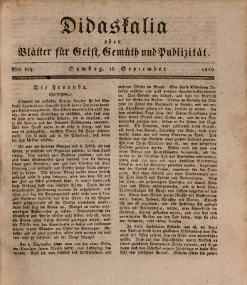 Didaskalia oder Blätter für Geist, Gemüth und Publizität (Didaskalia) Samstag 16. September 1826