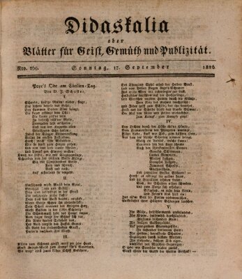 Didaskalia oder Blätter für Geist, Gemüth und Publizität (Didaskalia) Sonntag 17. September 1826