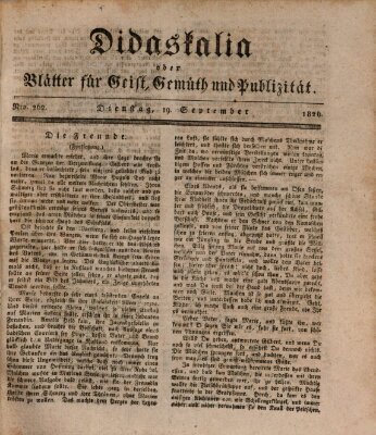 Didaskalia oder Blätter für Geist, Gemüth und Publizität (Didaskalia) Dienstag 19. September 1826