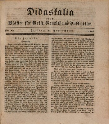 Didaskalia oder Blätter für Geist, Gemüth und Publizität (Didaskalia) Freitag 22. September 1826