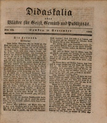 Didaskalia oder Blätter für Geist, Gemüth und Publizität (Didaskalia) Samstag 23. September 1826