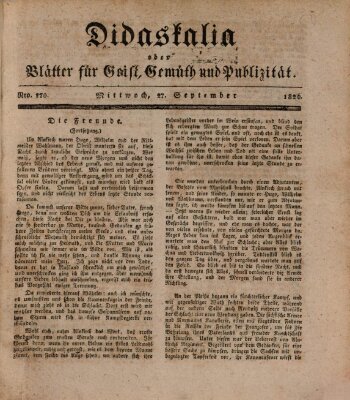 Didaskalia oder Blätter für Geist, Gemüth und Publizität (Didaskalia) Mittwoch 27. September 1826