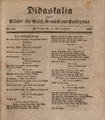 Didaskalia oder Blätter für Geist, Gemüth und Publizität (Didaskalia) Mittwoch 4. Oktober 1826