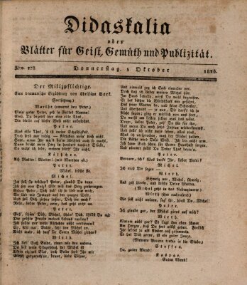 Didaskalia oder Blätter für Geist, Gemüth und Publizität (Didaskalia) Donnerstag 5. Oktober 1826