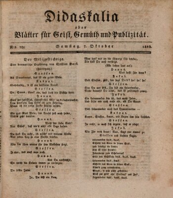 Didaskalia oder Blätter für Geist, Gemüth und Publizität (Didaskalia) Samstag 7. Oktober 1826