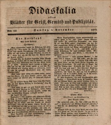 Didaskalia oder Blätter für Geist, Gemüth und Publizität (Didaskalia) Samstag 4. November 1826