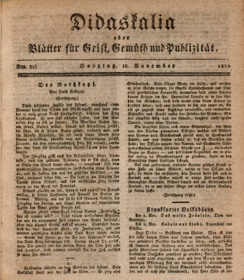 Didaskalia oder Blätter für Geist, Gemüth und Publizität (Didaskalia) Sonntag 12. November 1826