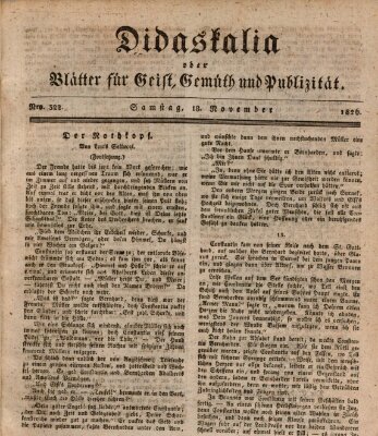 Didaskalia oder Blätter für Geist, Gemüth und Publizität (Didaskalia) Samstag 18. November 1826