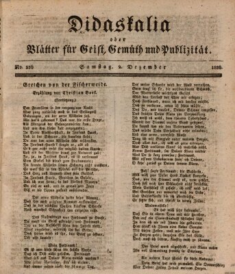 Didaskalia oder Blätter für Geist, Gemüth und Publizität (Didaskalia) Samstag 2. Dezember 1826