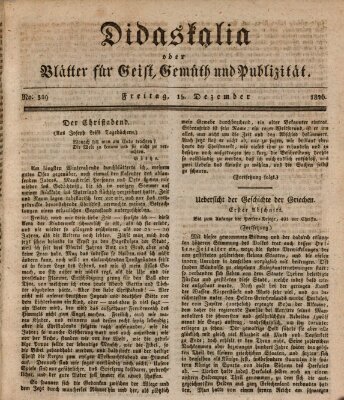 Didaskalia oder Blätter für Geist, Gemüth und Publizität (Didaskalia) Freitag 15. Dezember 1826