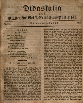 Didaskalia oder Blätter für Geist, Gemüth und Publizität (Didaskalia) Mittwoch 1. August 1827